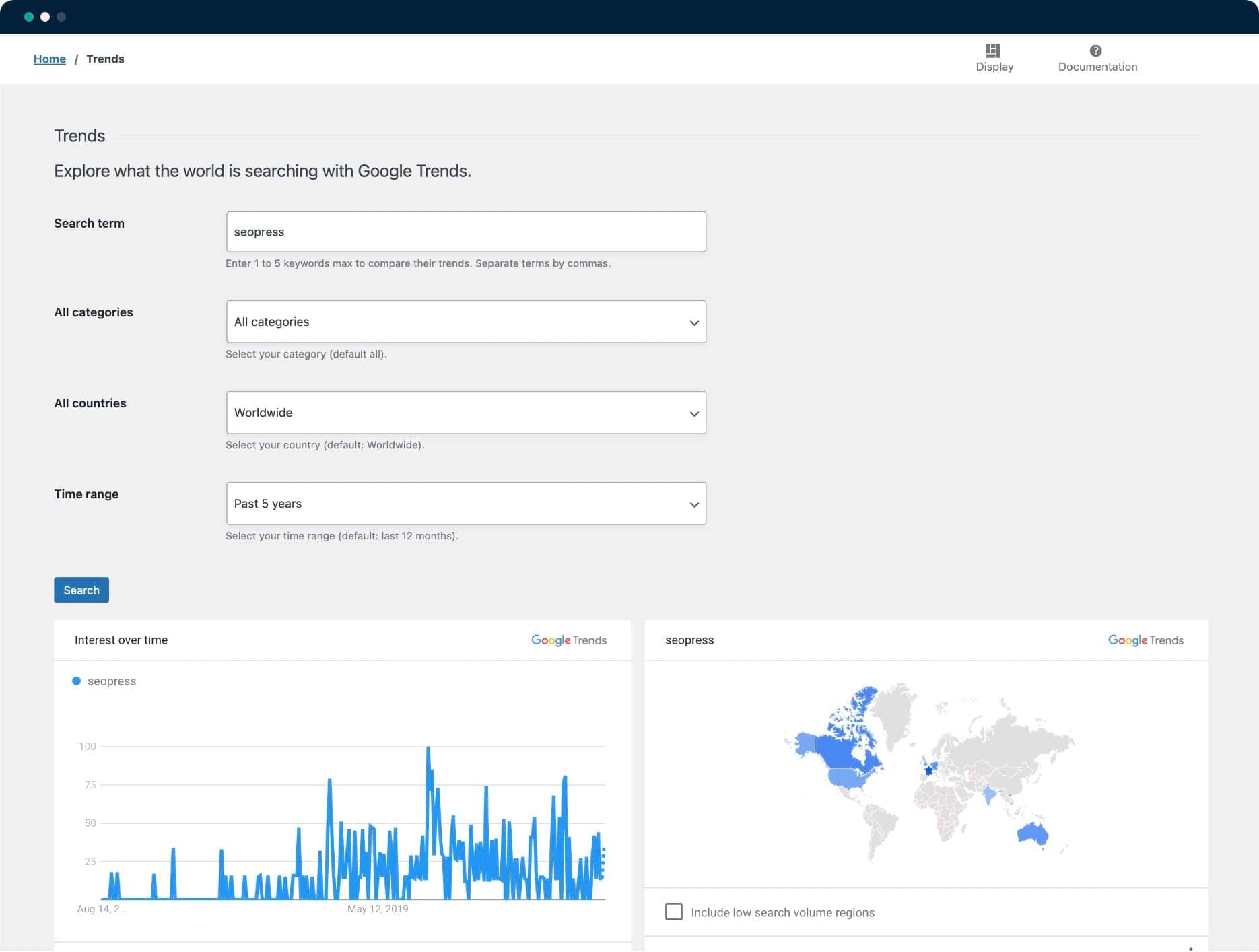 SEOPress Insights web sitesi verilerini gösteriyor